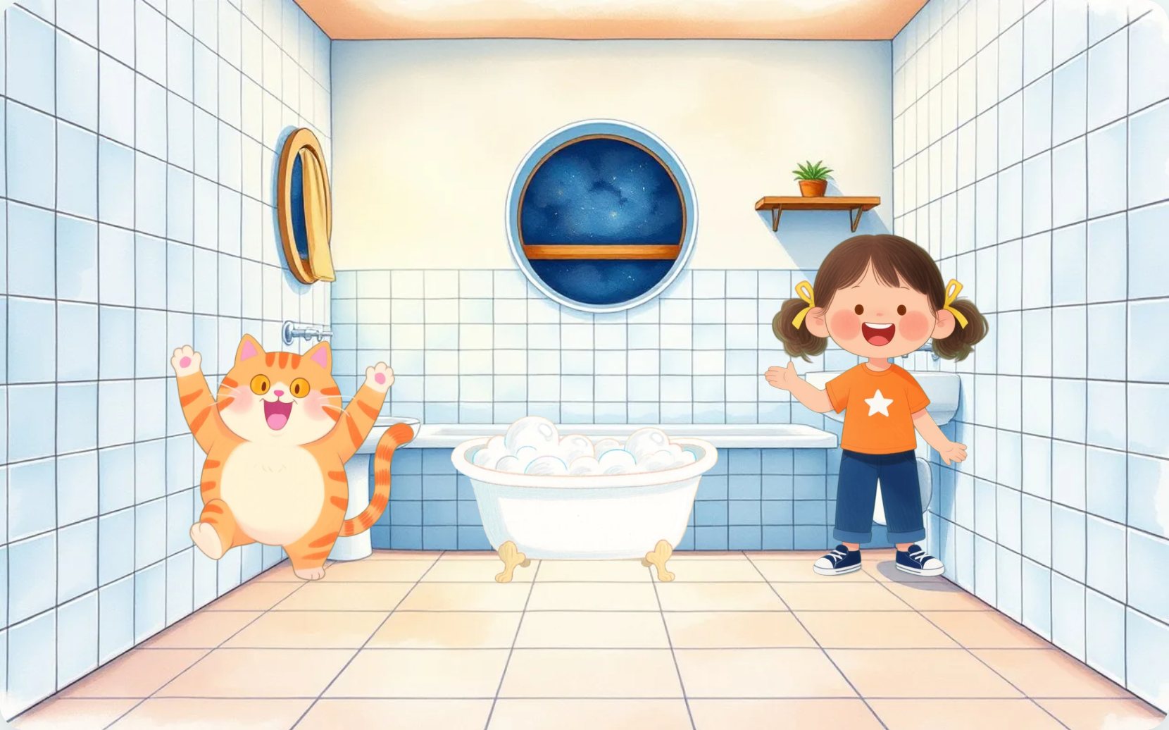 Illustration from page 1 of Mia's Bath Time