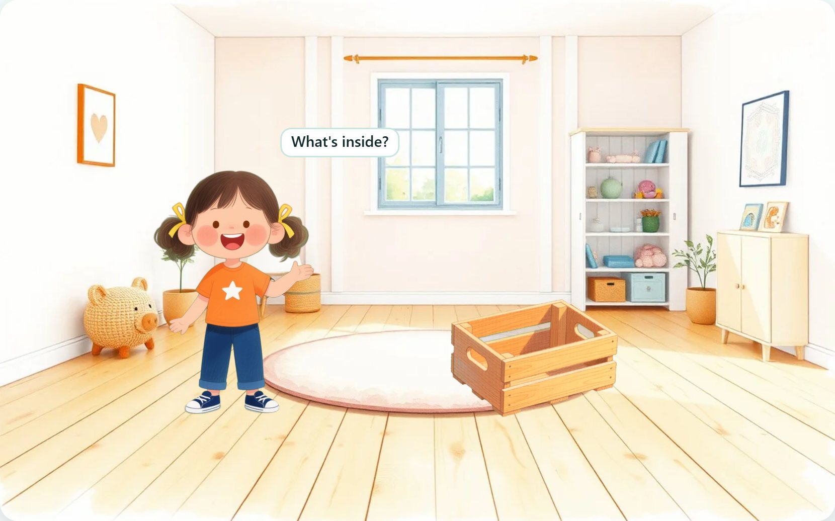 Illustration from page 1 of Mia's Toy Box